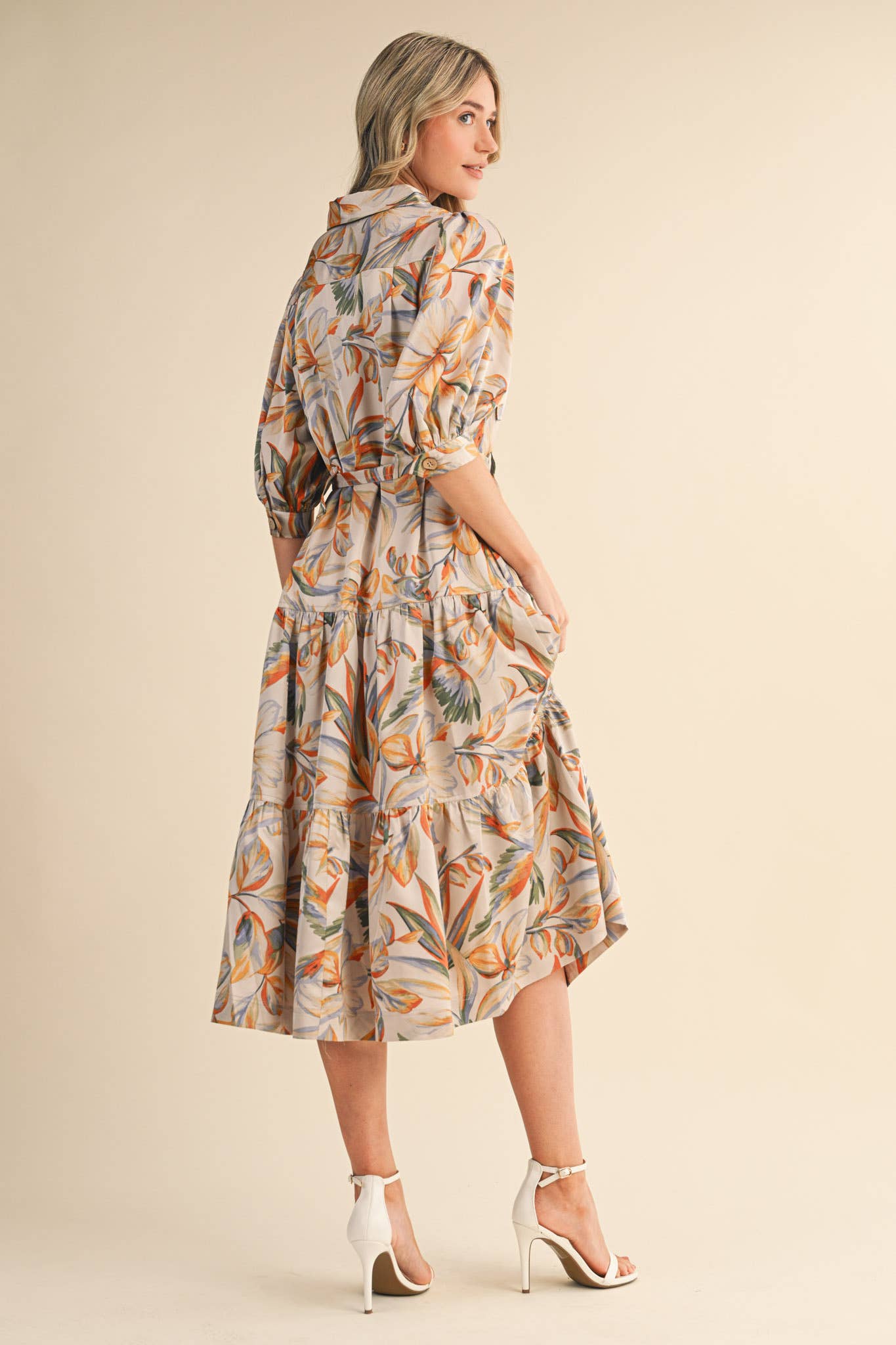 Button Down Tiered Midi Dress