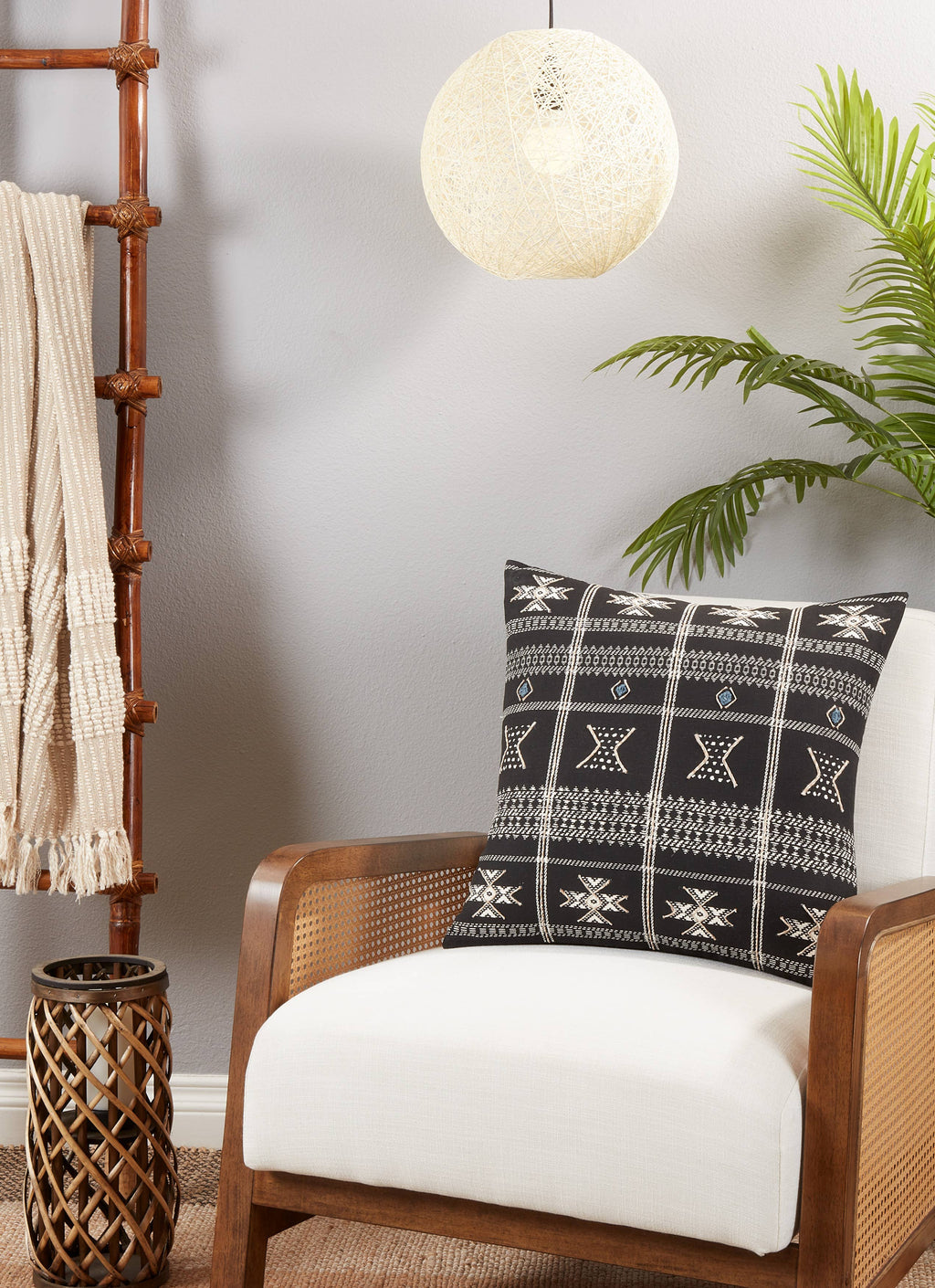 Embroidered Mudcloth Throw Pillow