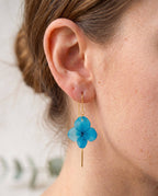 Pressed Blue Hydrangea Threader Earrings