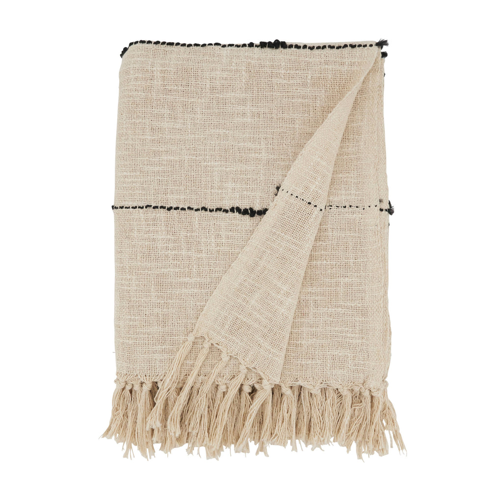 Woven Bliss Textured Stripe Fringe Throw Blanket