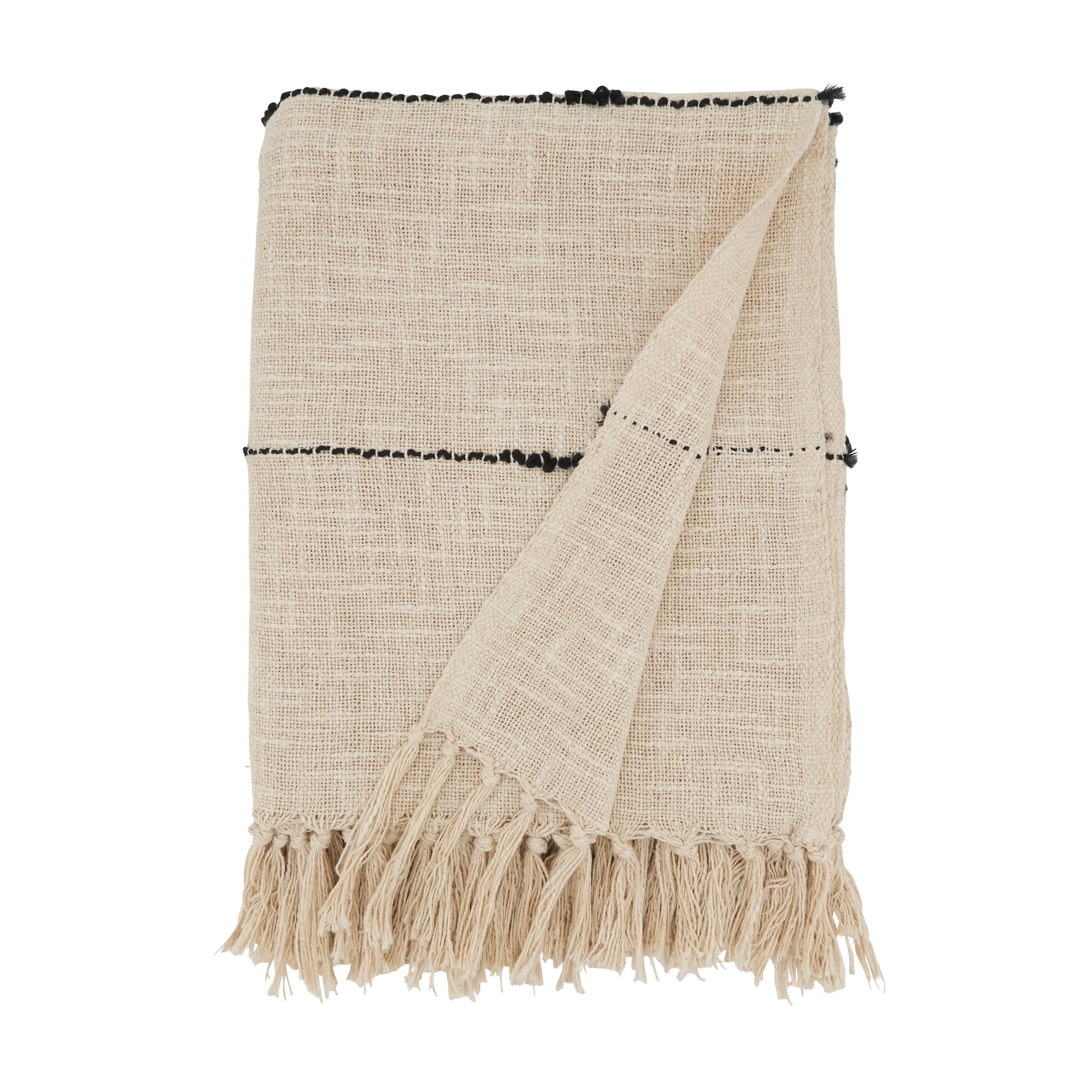 Woven Bliss Textured Stripe Fringe Throw Blanket