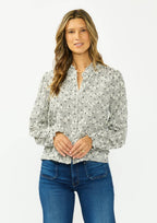 Floral Embroidered Check Ruffle Blouse