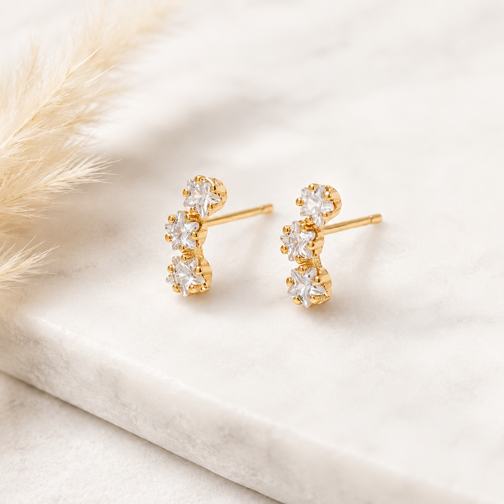 CZ Star Climber Stud Earrings