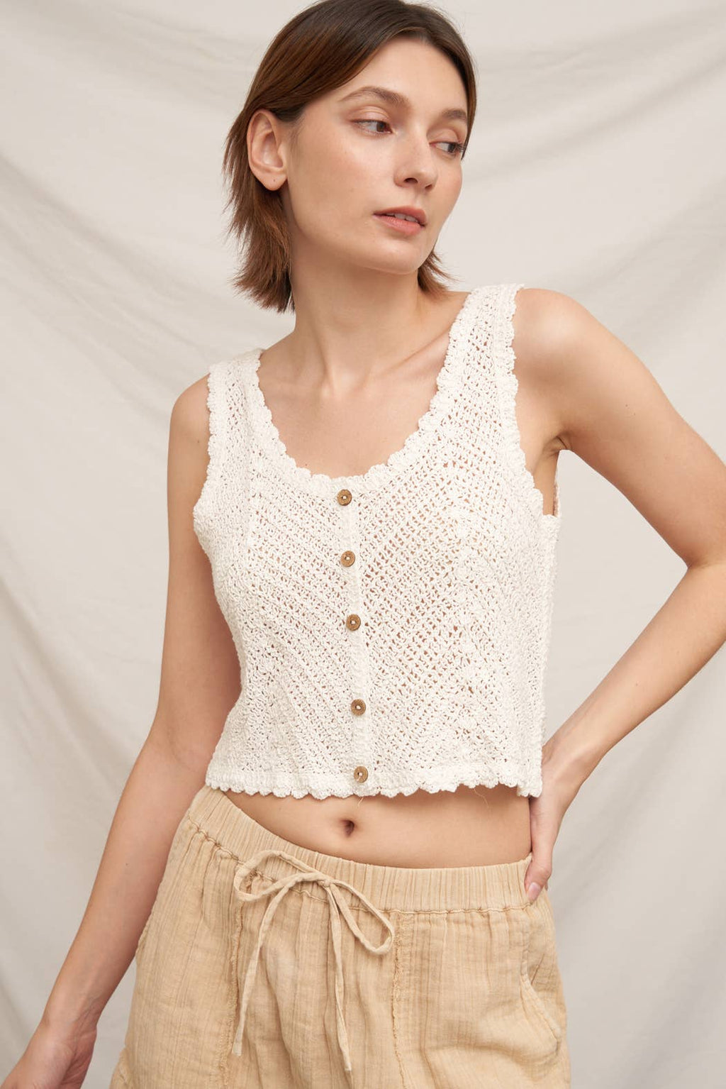 Sleeveless Crochet Top with Button Detail