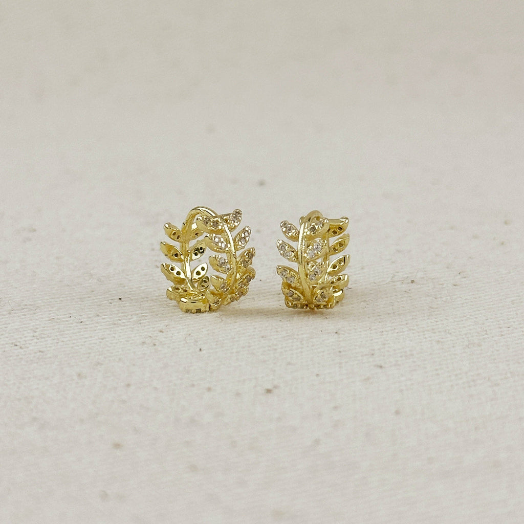 CZ Leaf Clicker Hoop Earrings