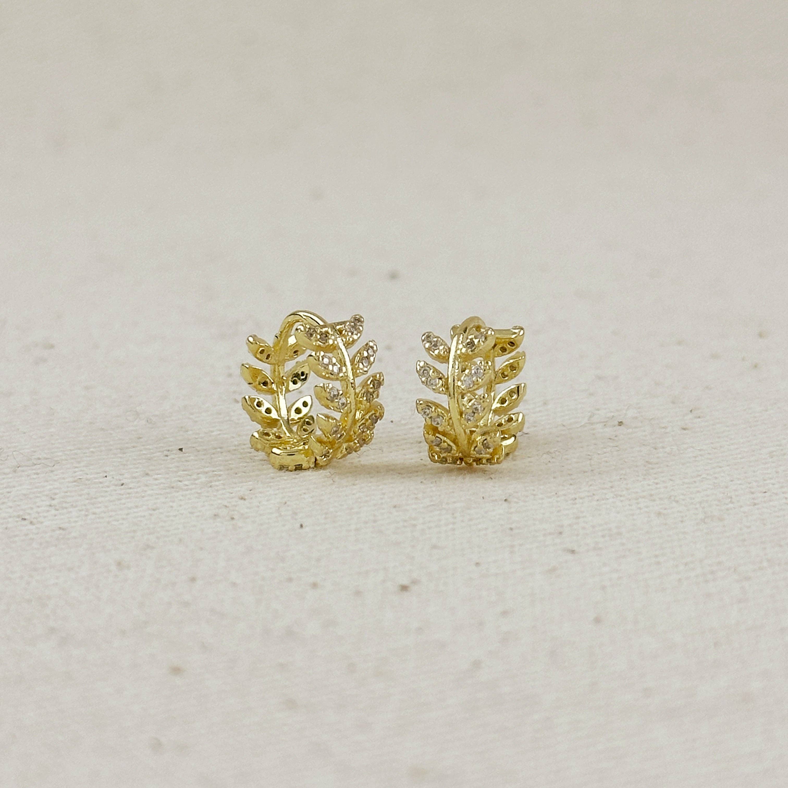 CZ Leaf Clicker Hoop Earrings
