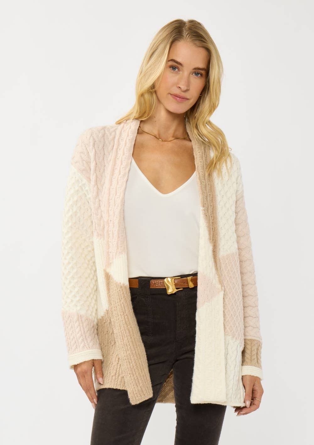 Colorblock Cable Sweater Cardigan