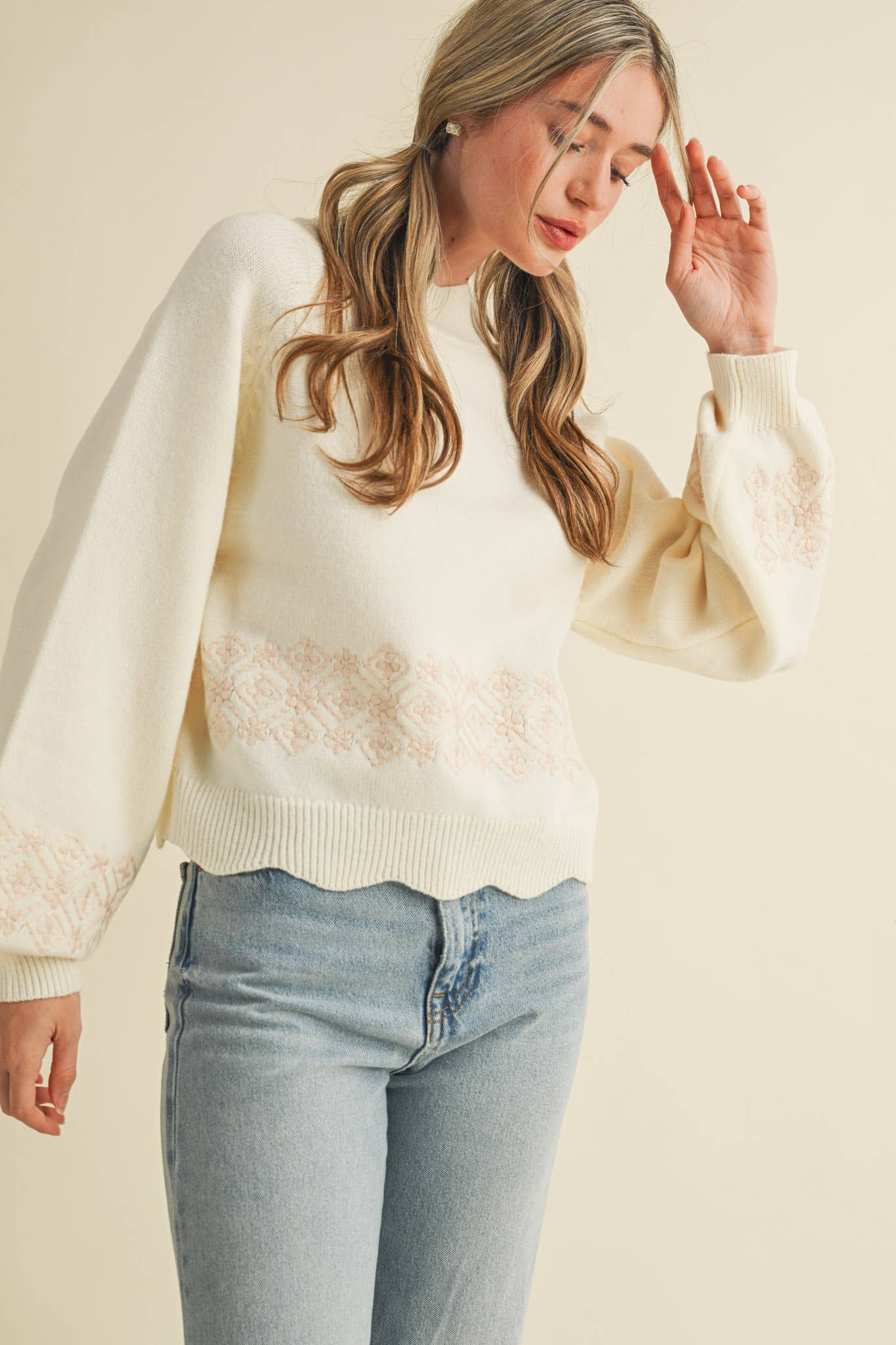 Scalloped Mock Neck Sweater