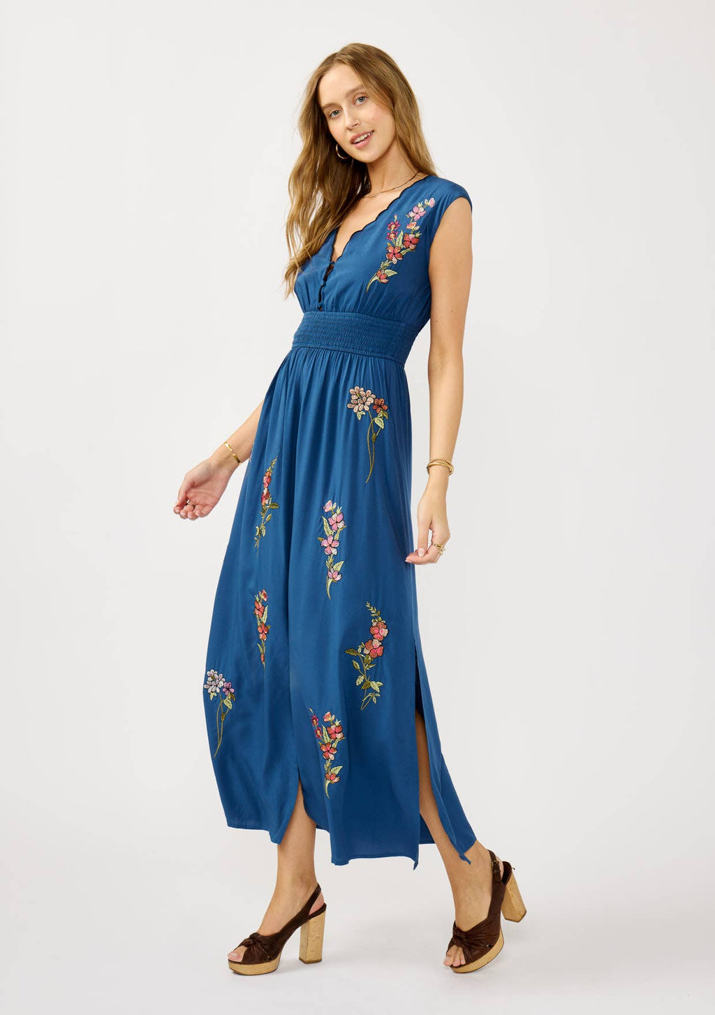 Floral Scalloped Embroidered Maxi Dress