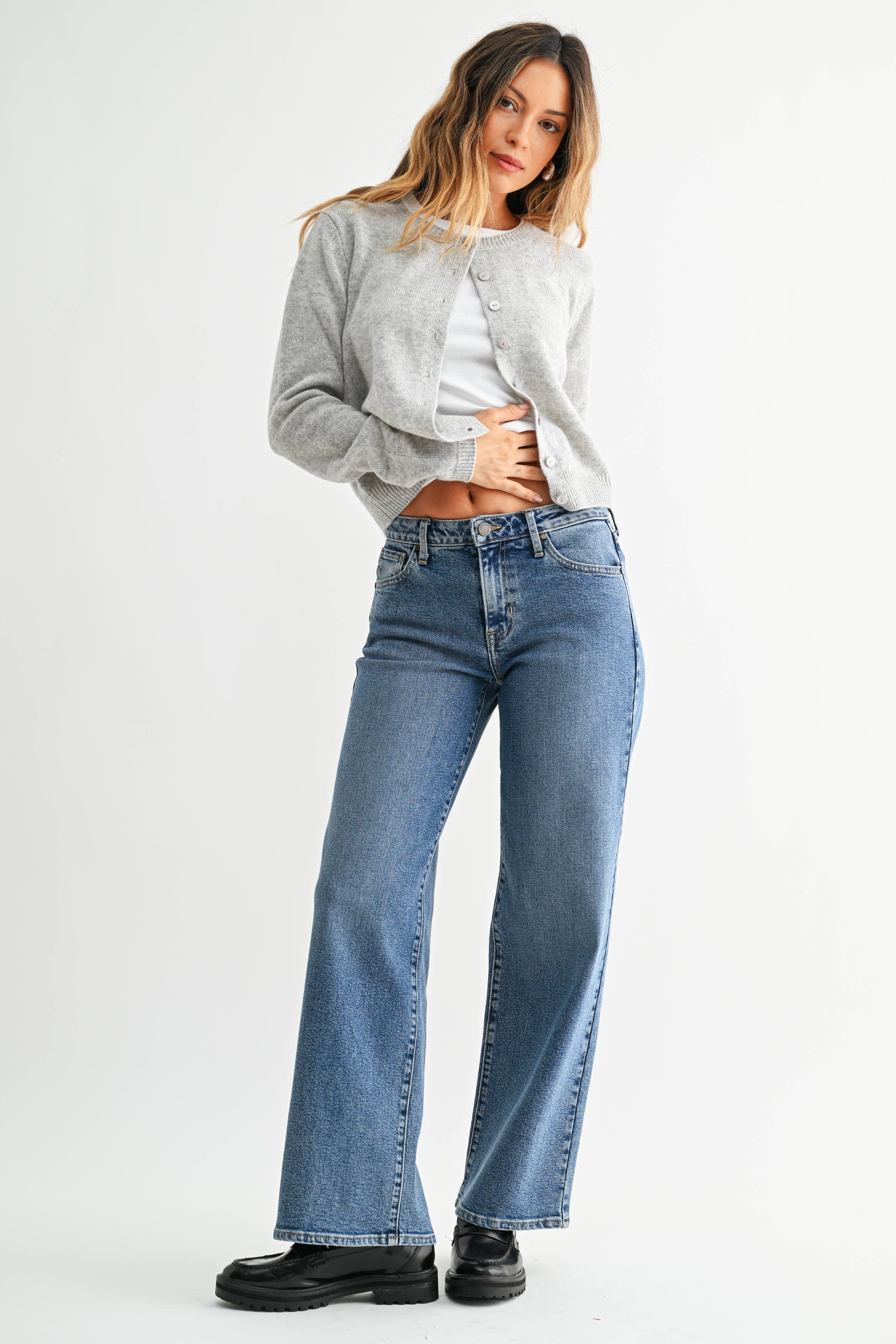 Mid Rise Slim Wide Leg