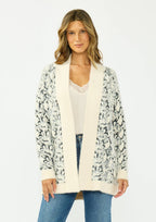Fuzzy Open-Front Snake-Print Cardigan