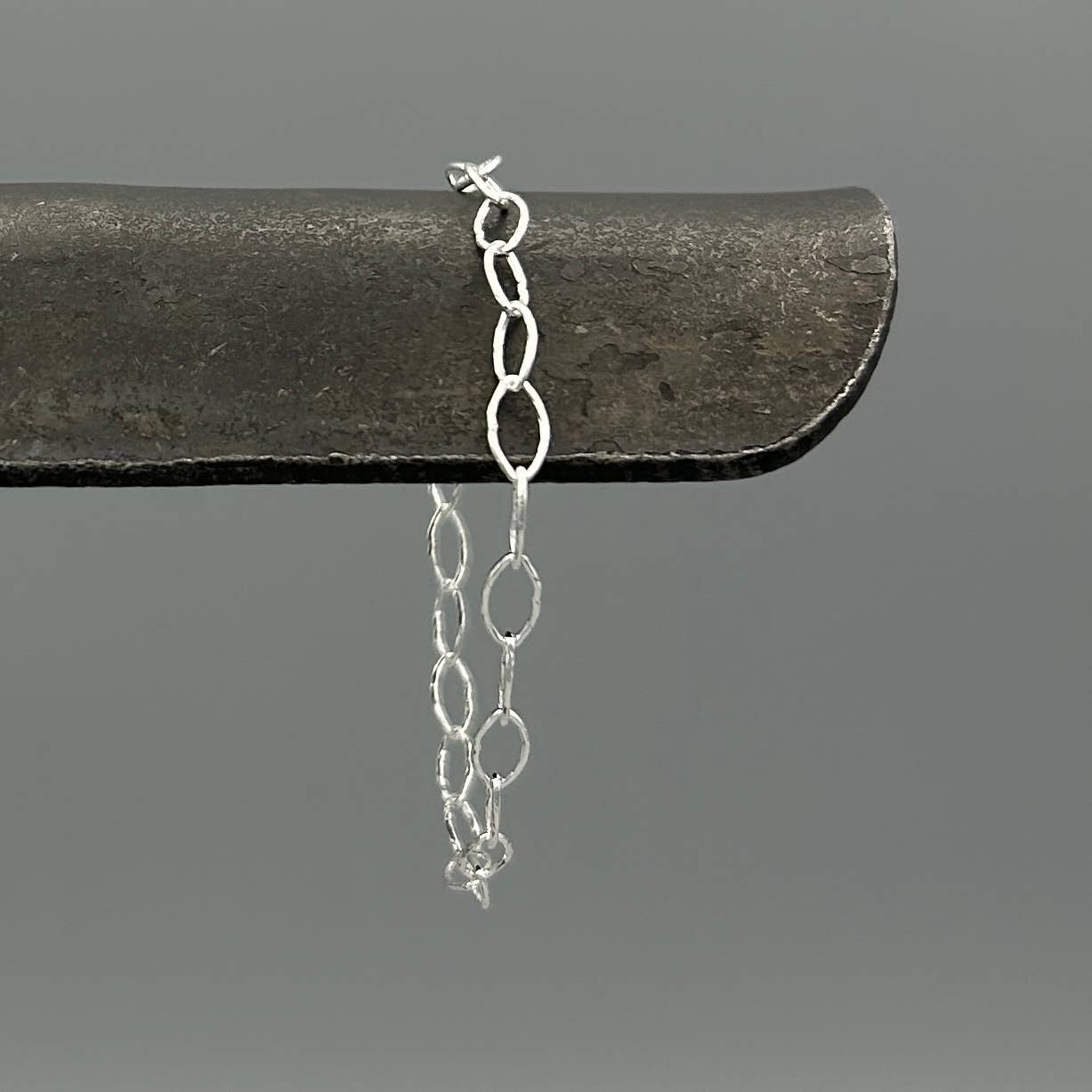 Silver Textured Oval Link Chain Bracelet