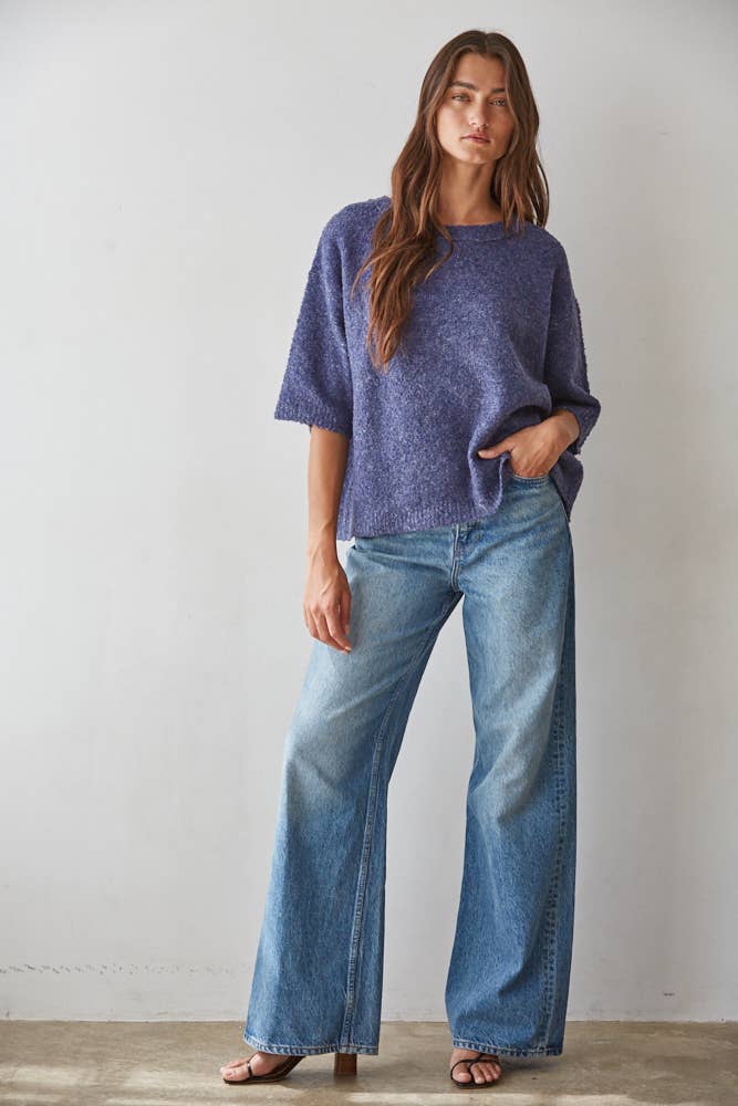 Knit Sweater Short Sleeve Boxy Pullover Top