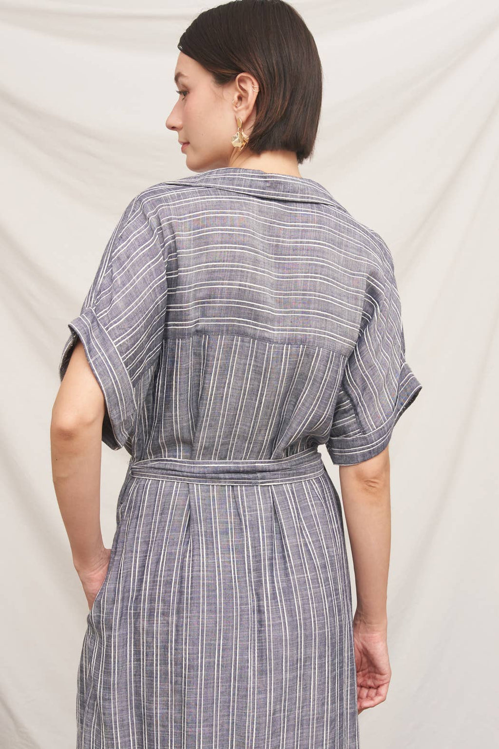 Short Sleeve Striped Button Down Shirt Dress