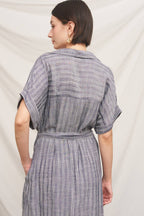 Short Sleeve Striped Button Down Shirt Dress