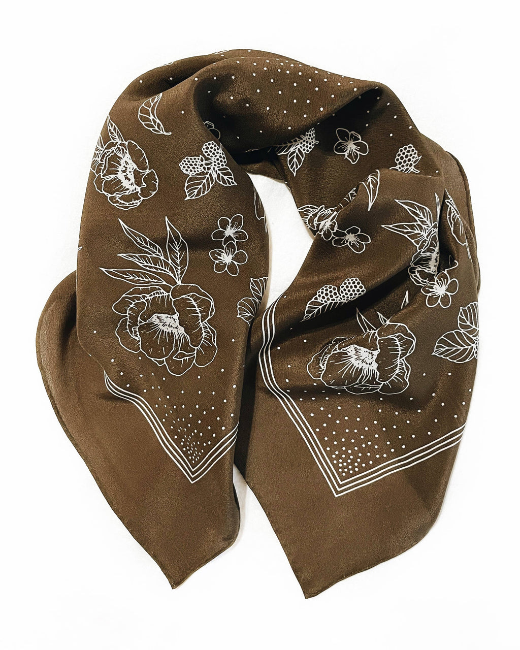 Classic Deep Olive Floral Western Bandana - 100% Silk