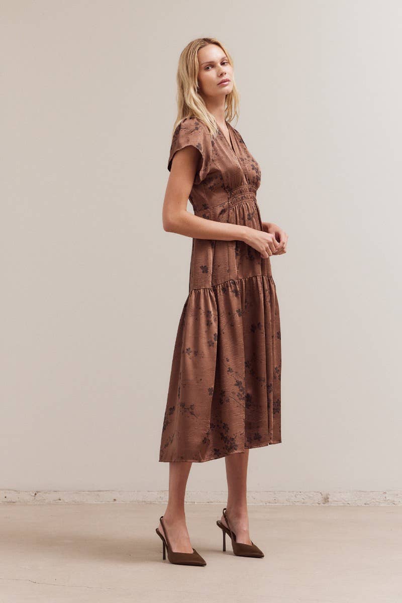 PRINTED RUFFLE MIDI DRESS