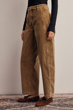 Stretch Corduroy Barrel Leg Pants