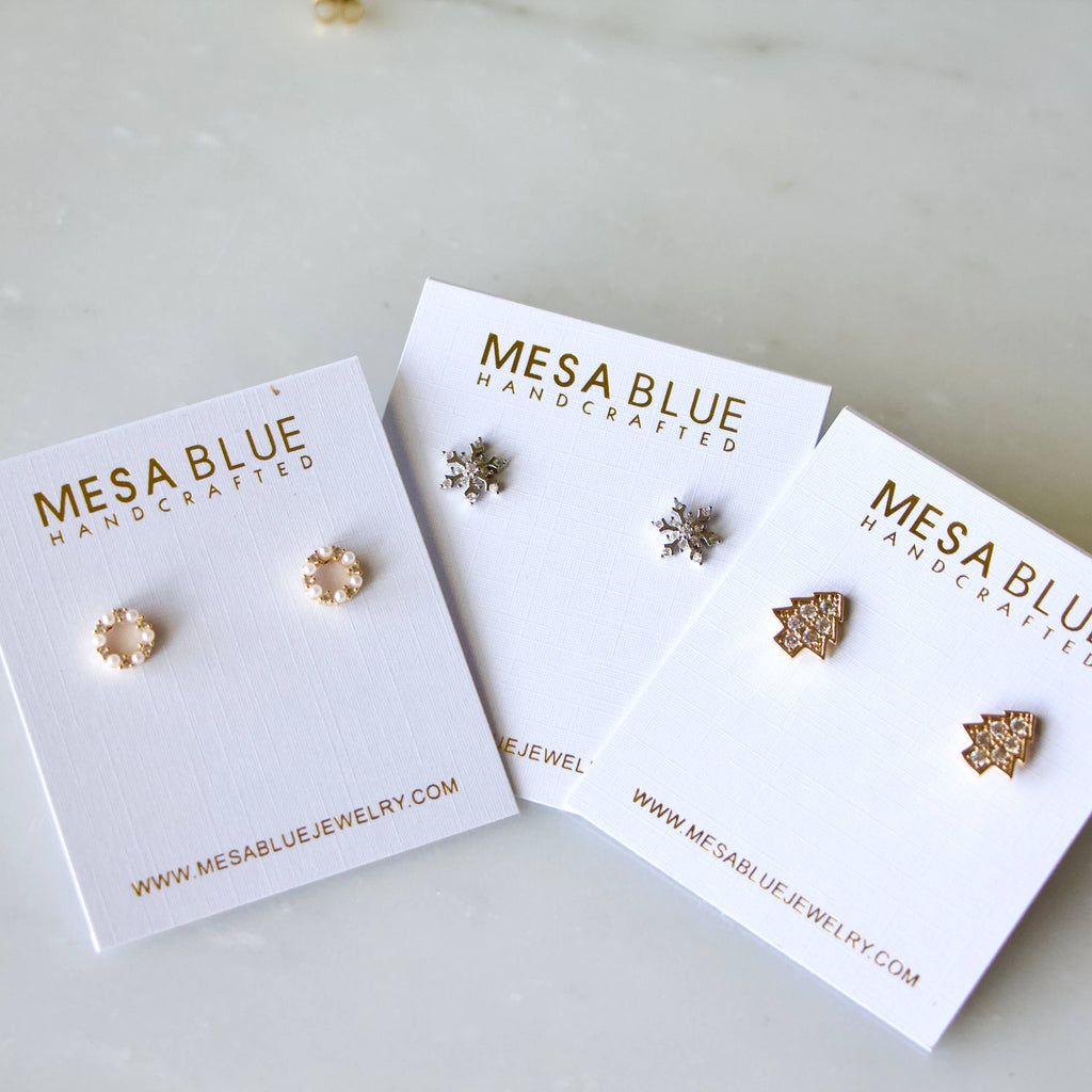 CZ Pine Tree Stud Earrings 