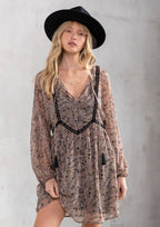 Bohemian Paisley Babydoll Long Sleeve Mini Dress