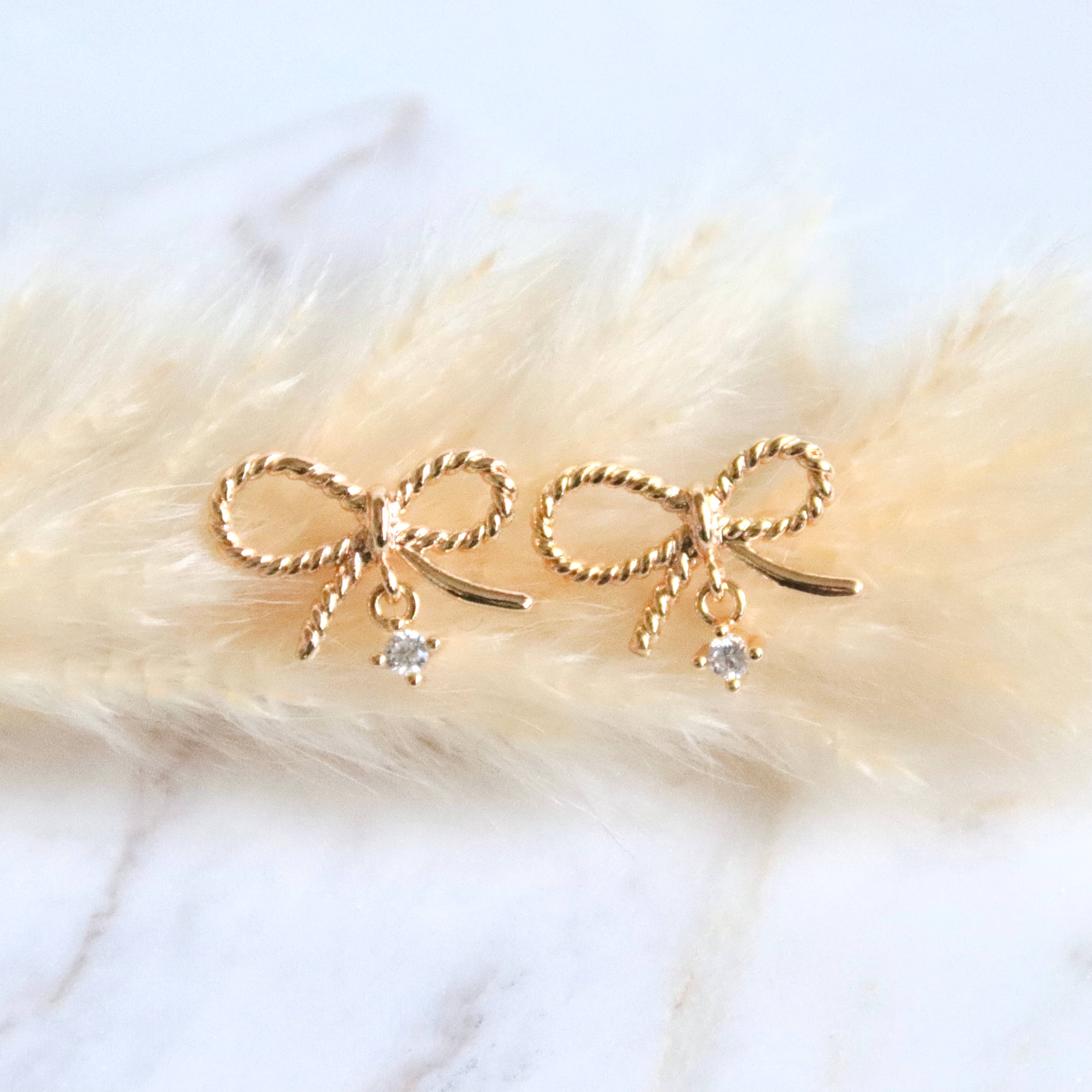 CZ Bow Stud Earrings