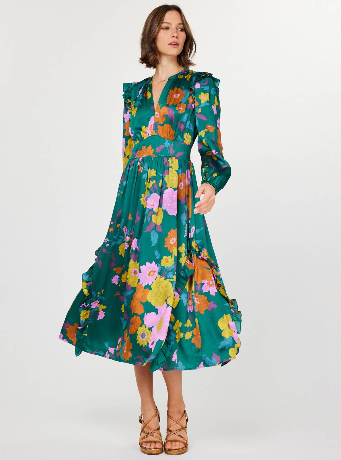 Floral Printed Ruffled Midi Dress