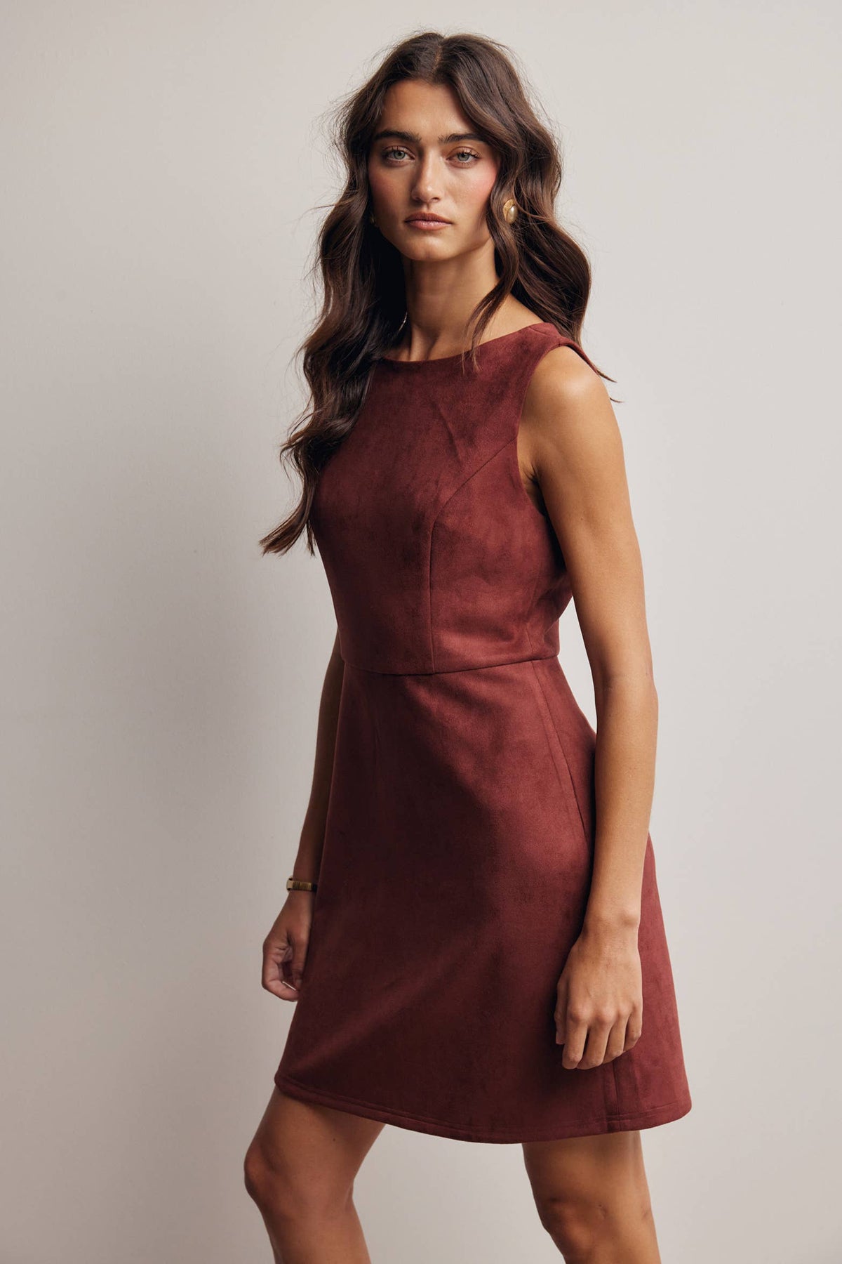 Stretch Suede Sleeveless Mini Dress