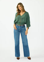 V-Neck Button-Down Blouson Top