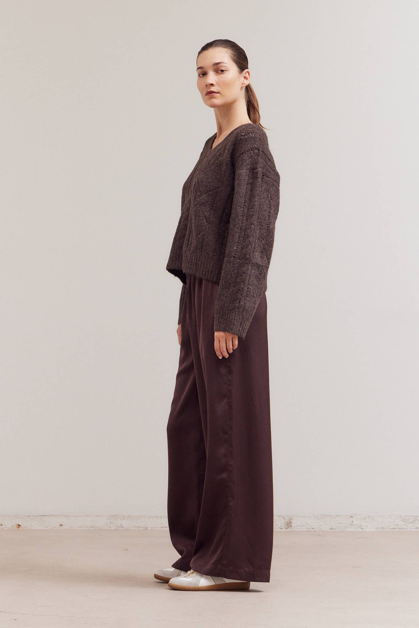 V Neck Cable Sweater