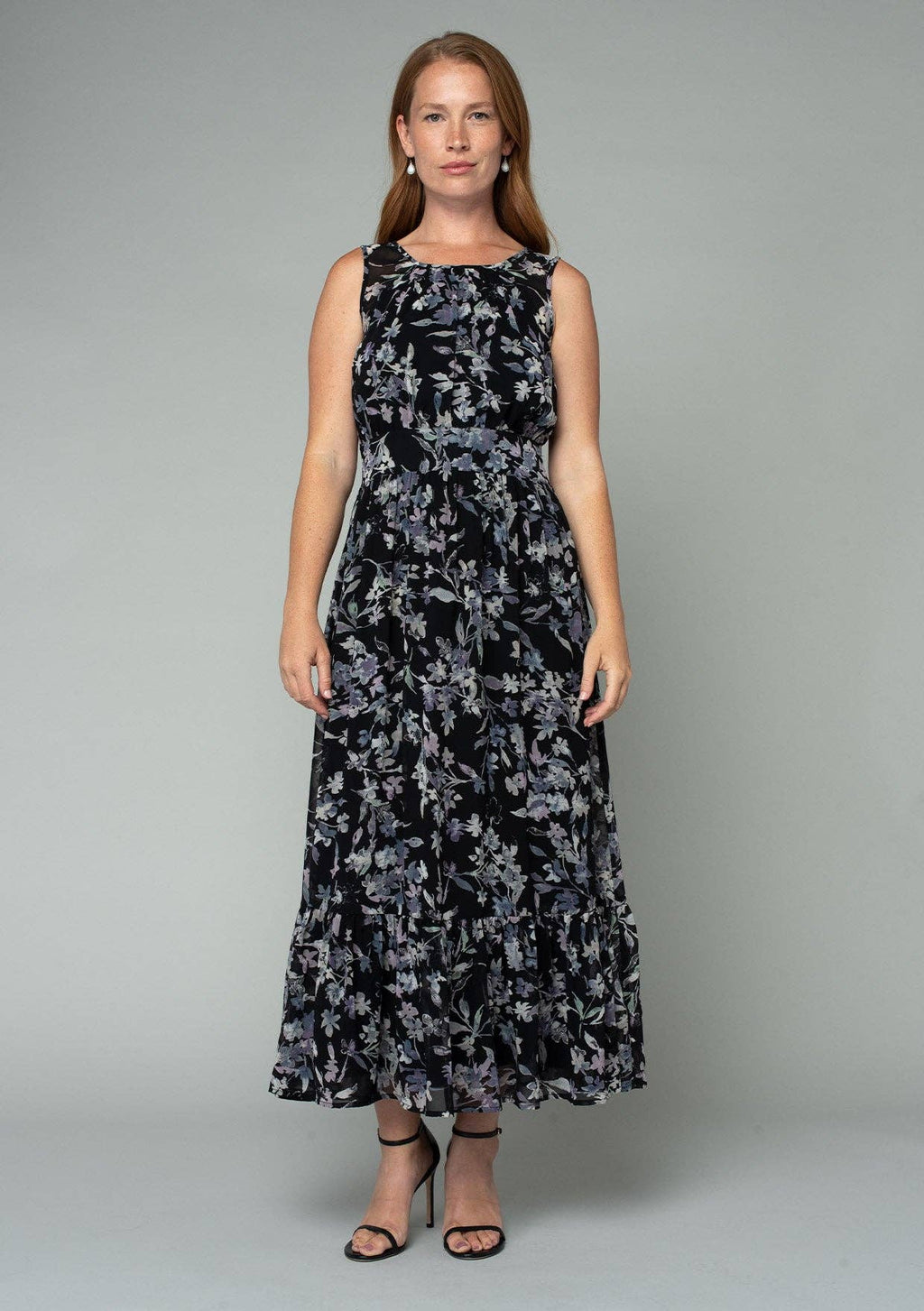 Floral Sleeveless Round Neck Open Back Maxi Dress