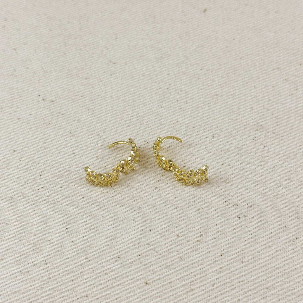 CZ Leaf Clicker Hoop Earrings