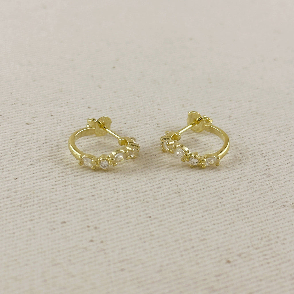 18k Gold Filled Curved Mixed CZ C- Hoop Earrings