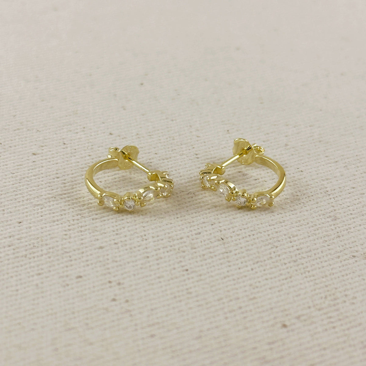 18k Gold Filled Curved Mixed CZ C- Hoop Earrings