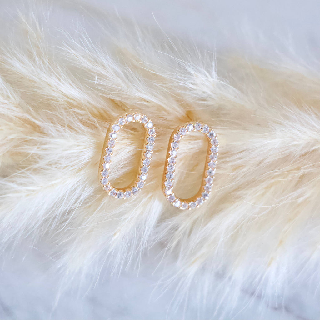 CZ Oval Stud Earrings 