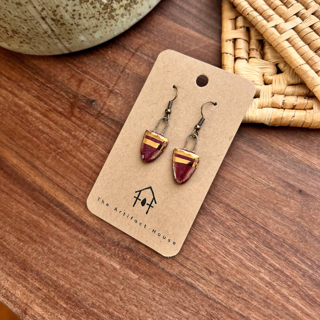 Maroon and Gold Small Drip Earring