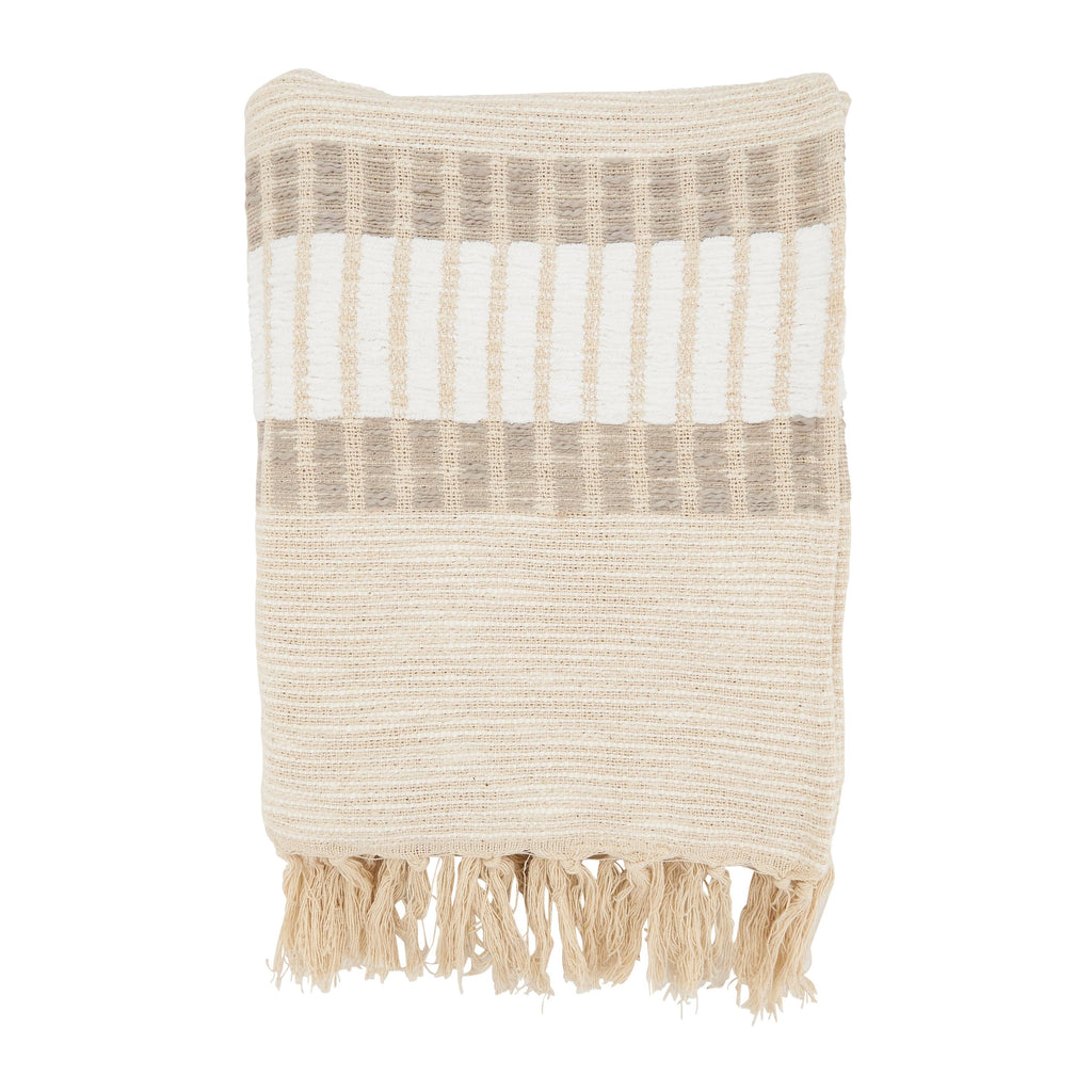 Earthy Elegance Woven Stripe Throw Blanket with Fringe