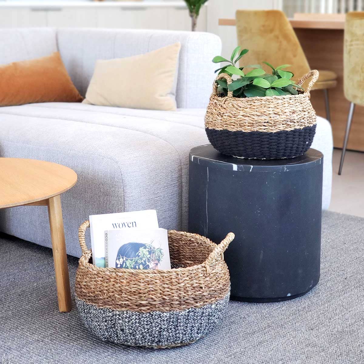 Handwoven Wicker Storage • Ula Floor Basket-Black