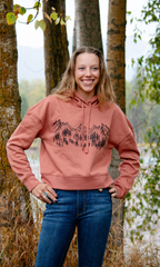 Mountain Sketch Ladies Crop Hoodie - Desert Rose