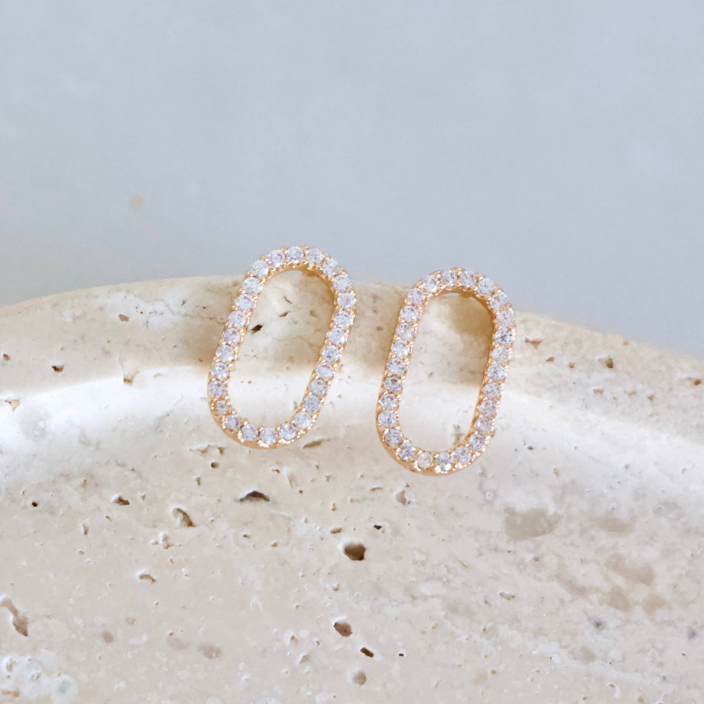 CZ Oval Stud Earrings 