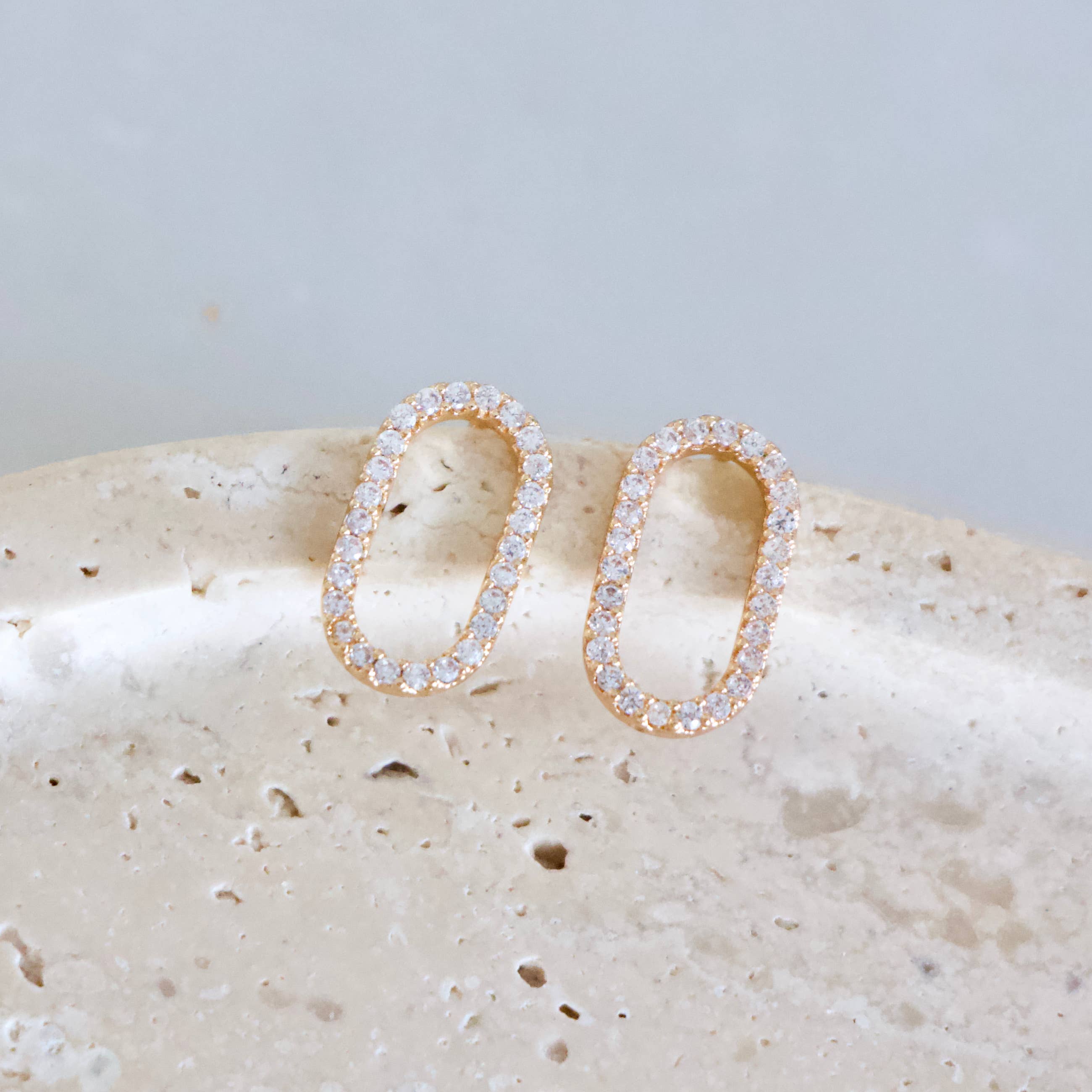 CZ Oval Stud Earrings 