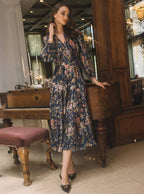 Floral Printed Pleated Long Dress