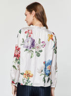 Floral Printed Ruffled Neck Long Sleeve Blouse