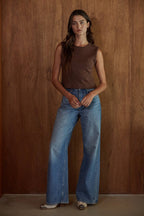 Knit Cotton Pointelle Round Neck Sleeveless Tank