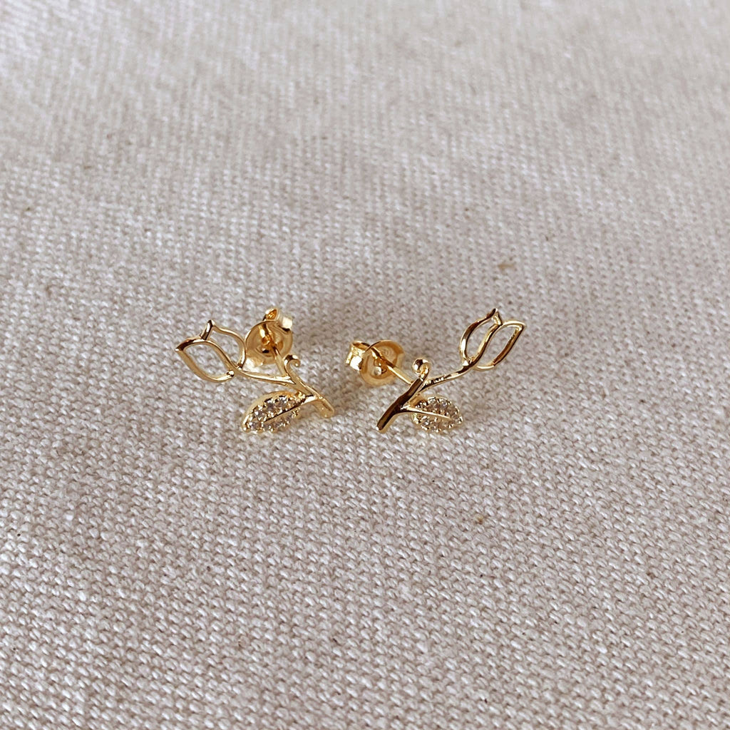 Tulip Stud Earrings With Cubic Zirconia Stones