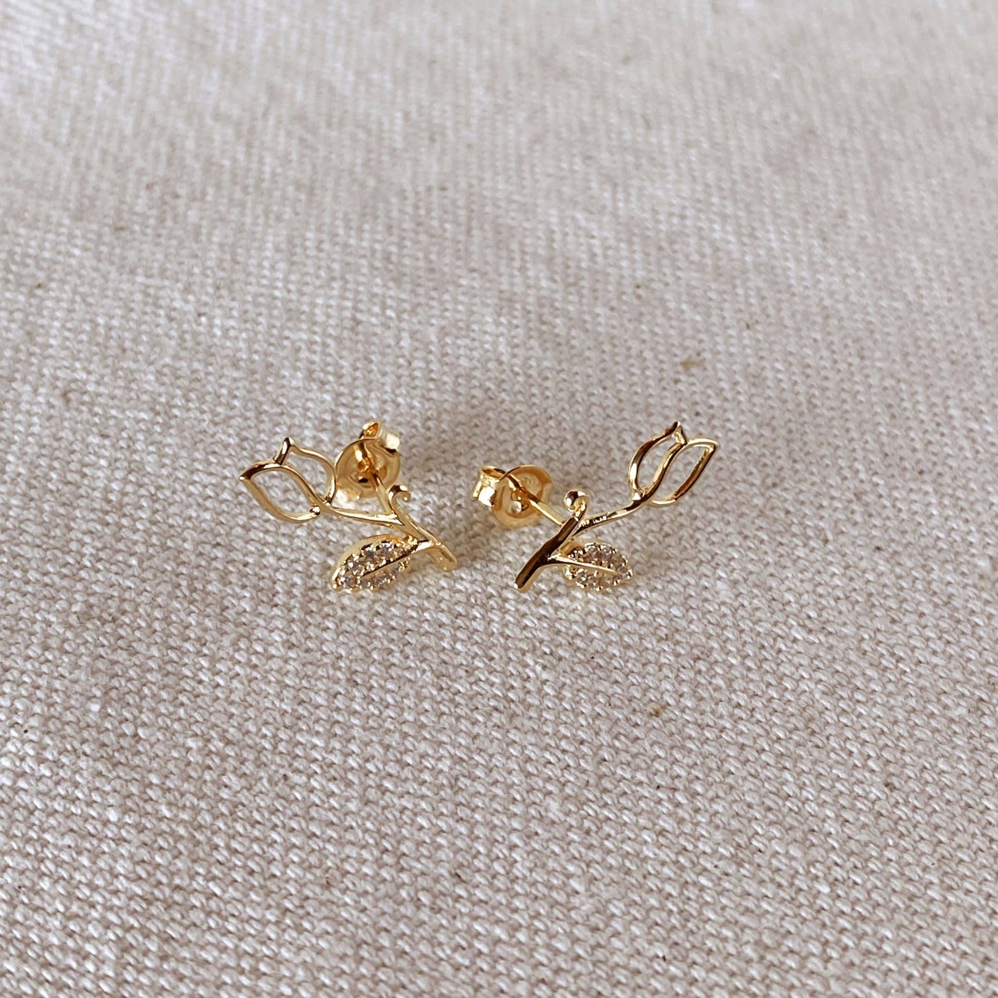 Tulip Stud Earrings With Cubic Zirconia Stones
