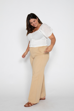 Flora Stretch High Rise Trouser, Almond Buff