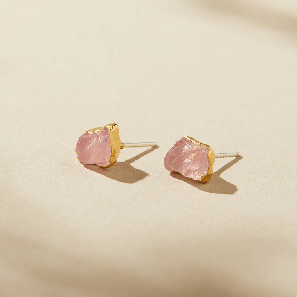 Rose Quartz Studs, Pink Gemstone Studs