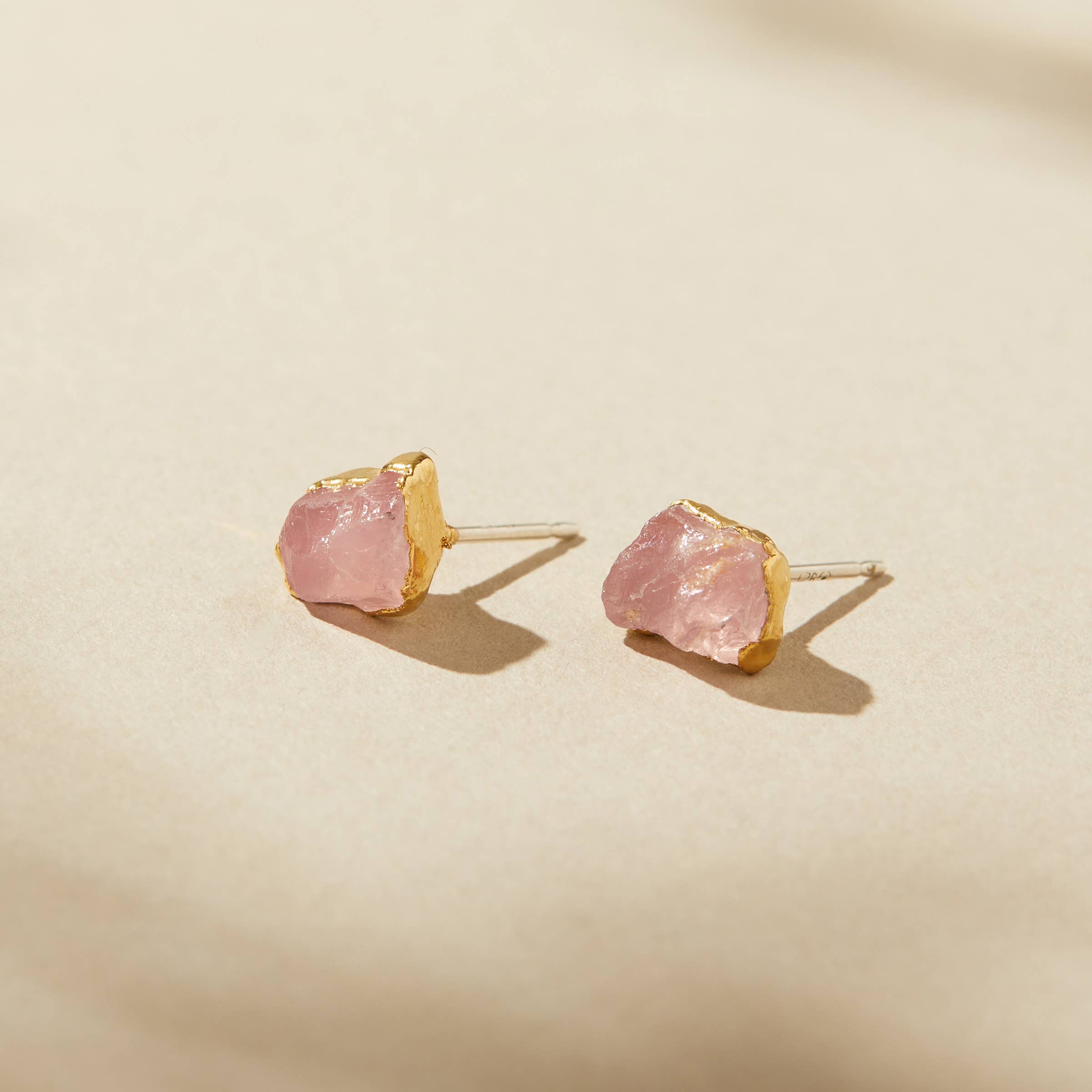 Rose Quartz Studs, Pink Gemstone Studs
