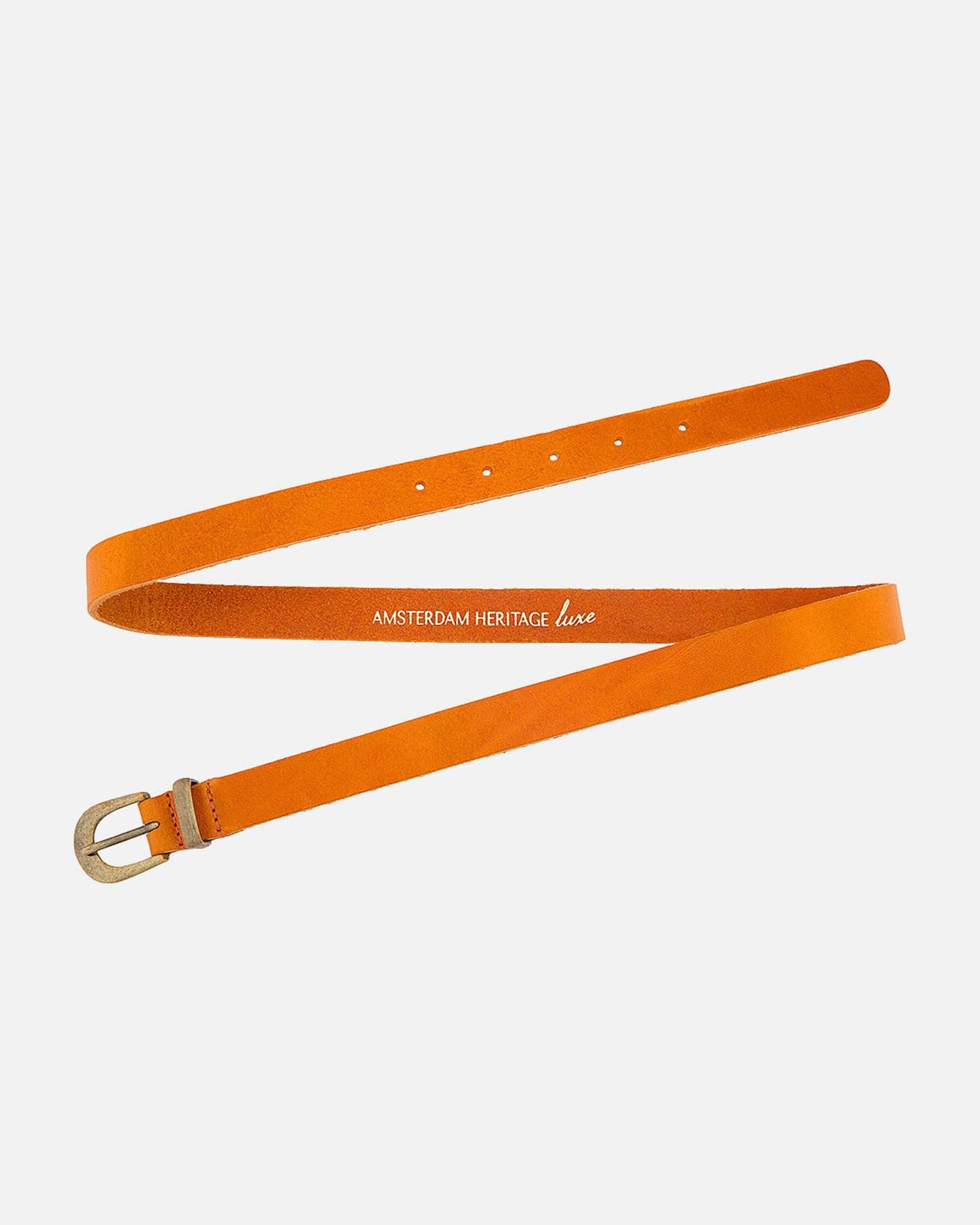 Ank Skinny Leather Belt with Gold Buckle & Keeper