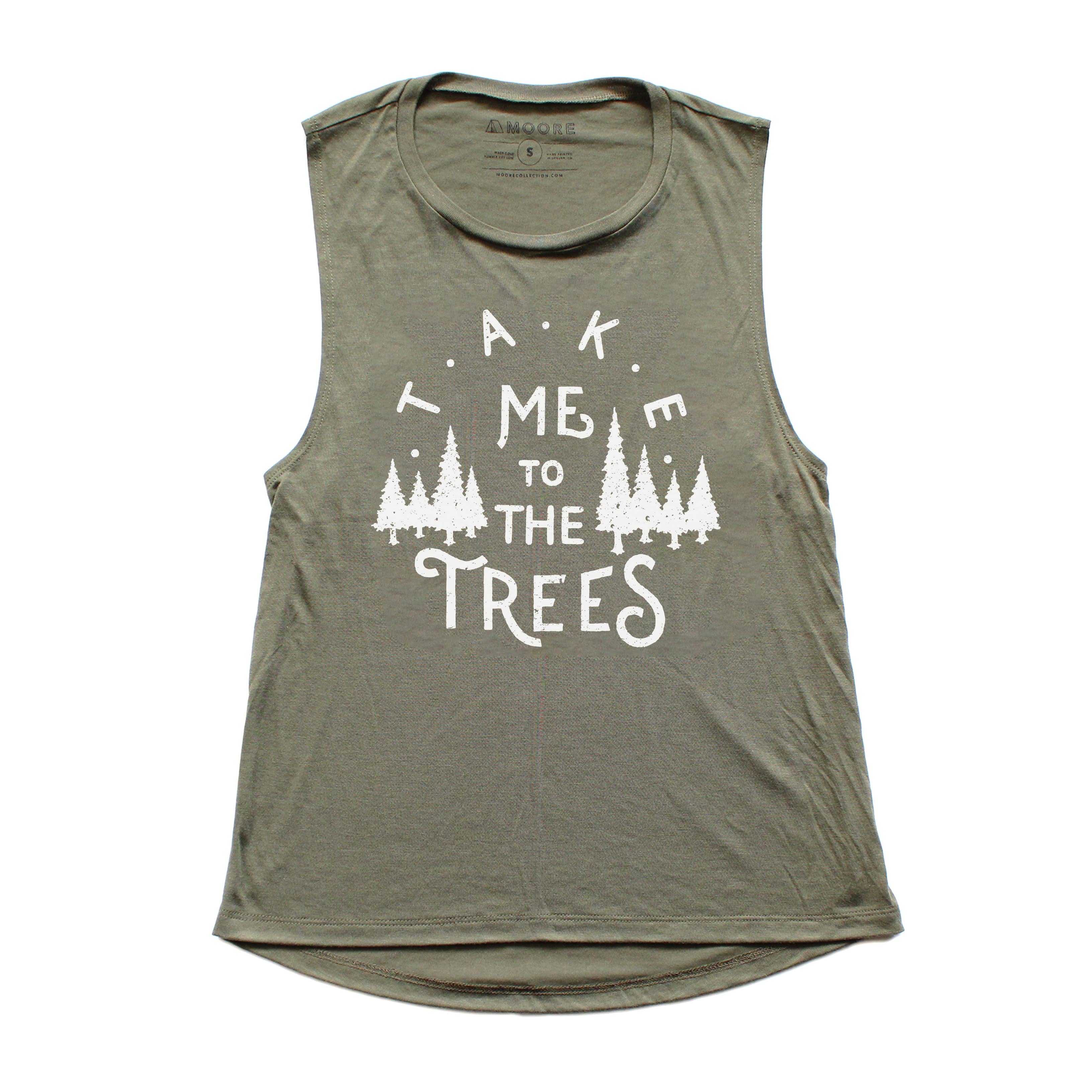 Ladies Trees Muscle Tank-Military